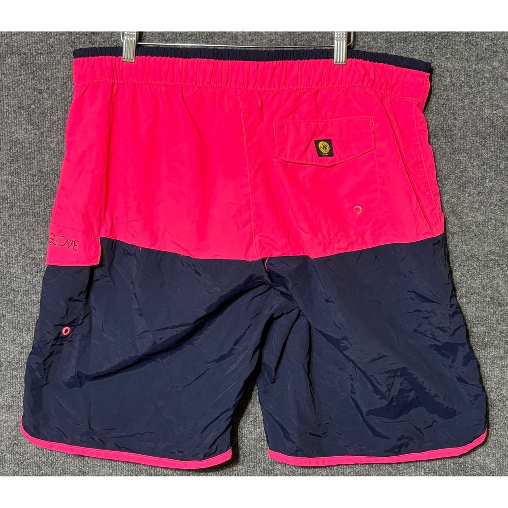 Body Glove Mens XL/36 Lined Swim Trunks Pink Navy Colorblock Lace Up Pocket - Picture 2 of 7